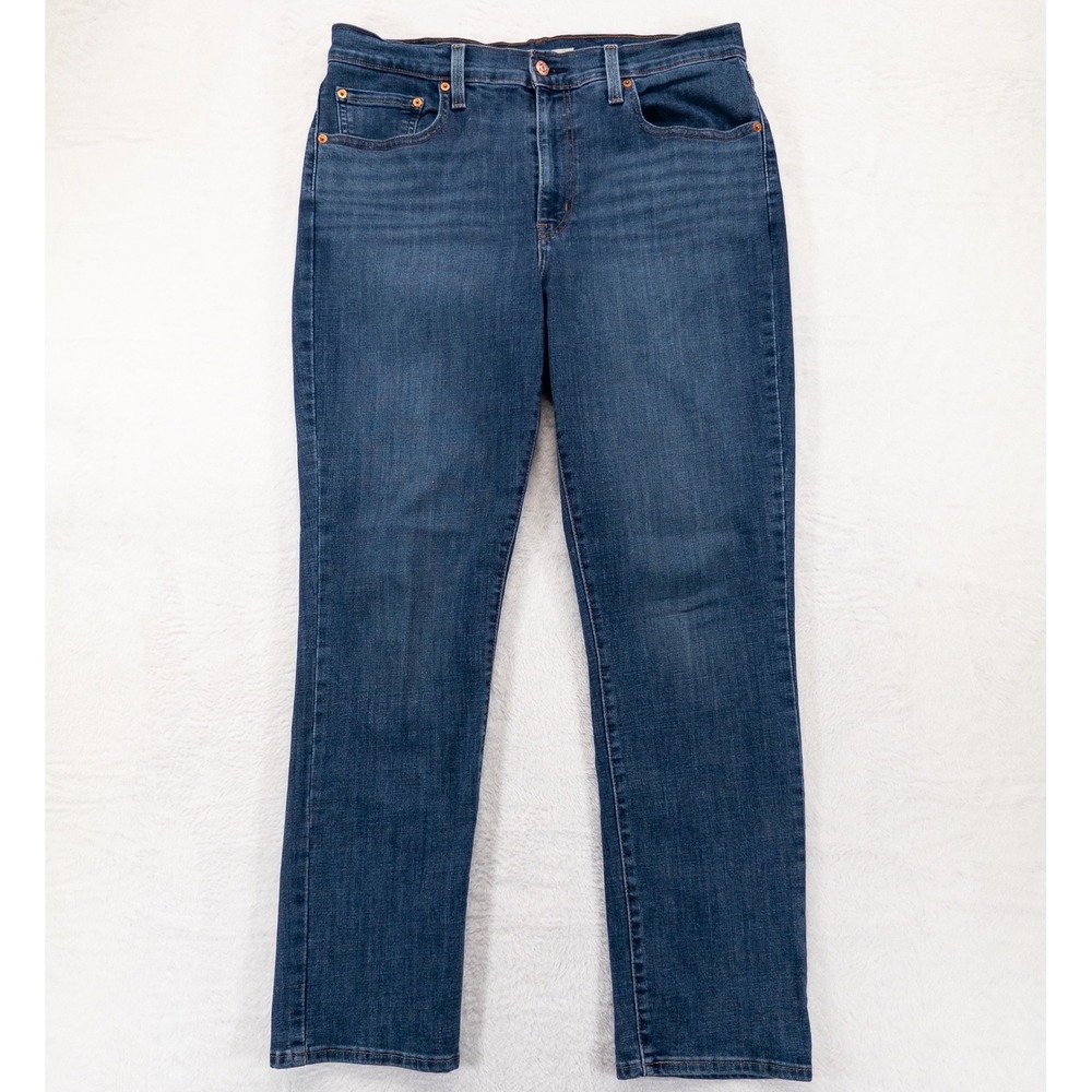 Levi's Womens 724 High Rise Straight Jeans 33 Blue Denim Stretch Classic Casual